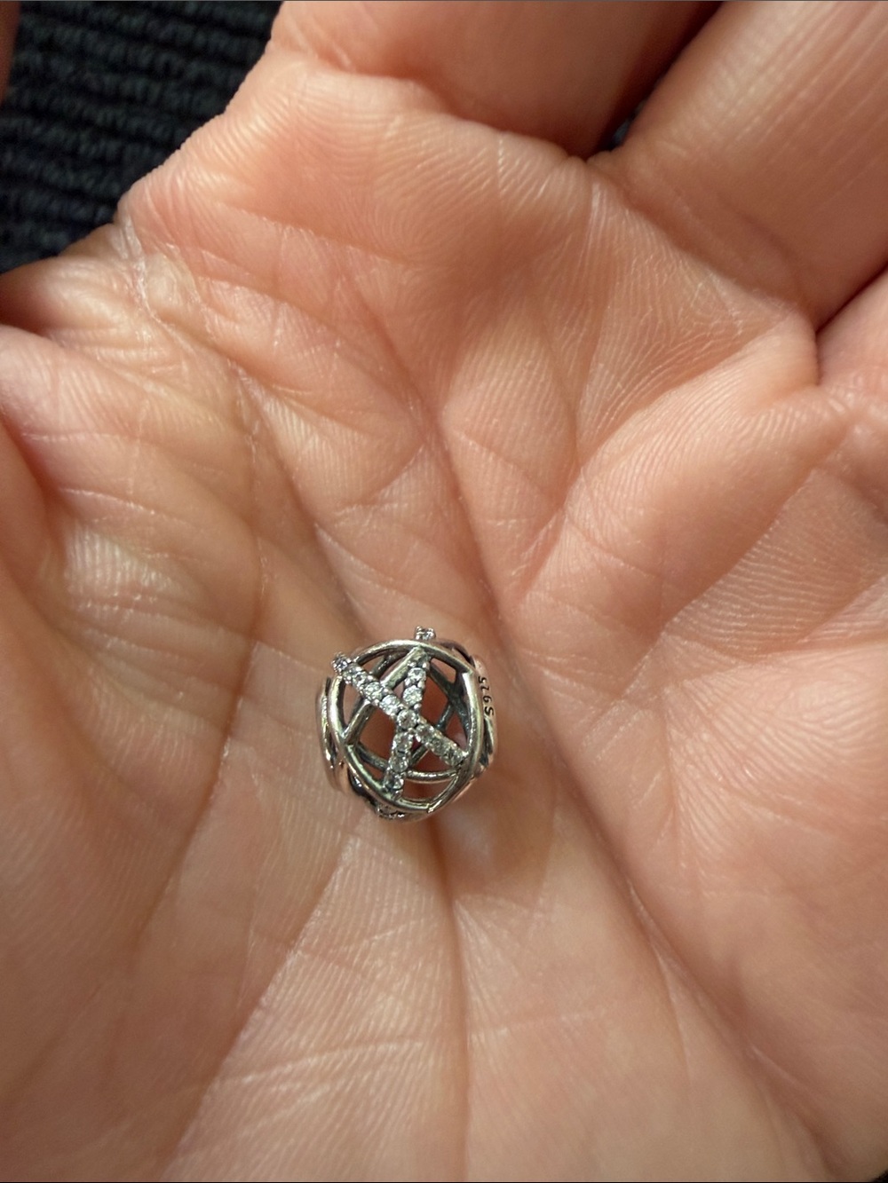 Pandora Silver Spherical Pavé Charm with Crisscross Detail